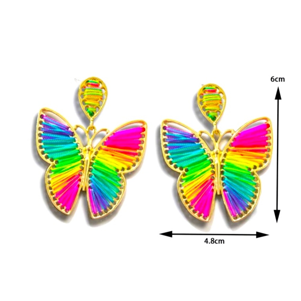 Vibrantly Fun🌈⭐️🦋Neon Bright Rainbow Butterfly Hand Woven Statement Earr… - Picture 6 of 7